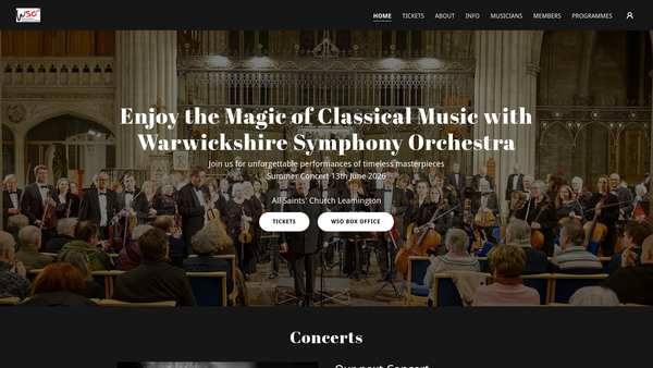 Screenshot of the Warwickshire Symphony Orchestra website