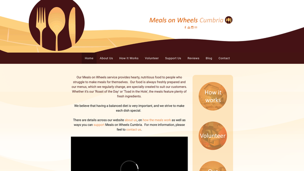 Screenshot of the Meals On Wheels Cumbria website