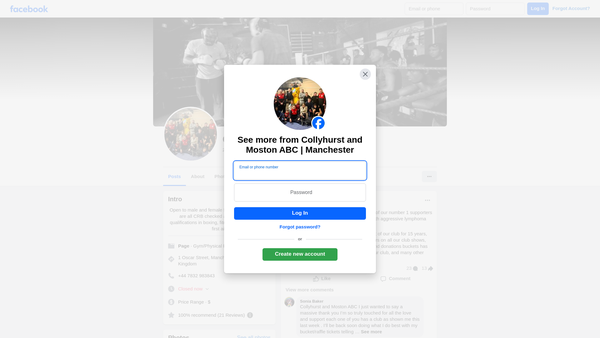 Screenshot of the Collyhurst And Moston Boxing Club website