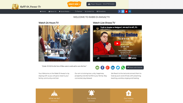 Screenshot of the Rabb Di Awaaz Ministries International website