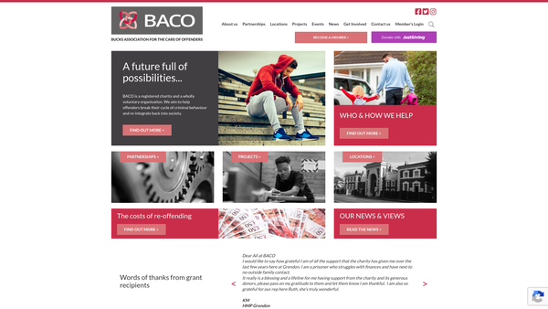 Screenshot of the The Bucks Association For The Care Of Offenders website