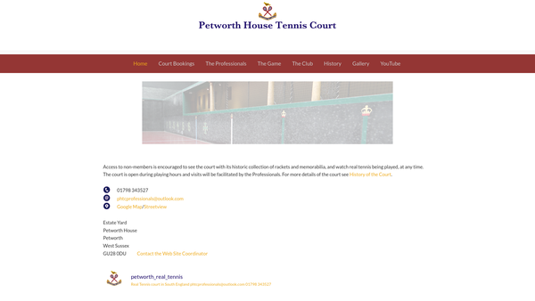 Screenshot of the Petworth House Tennis Court Limited website