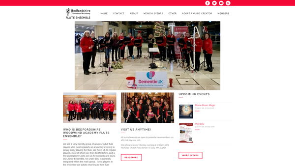 Screenshot of the Bedfordshire Woodwind Academy Flute Ensemble website