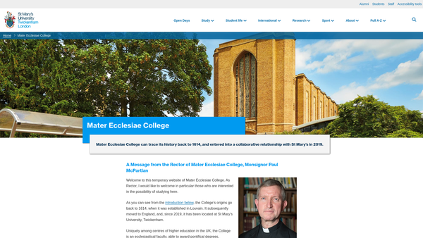 Screenshot of the Mater Ecclesiae College website