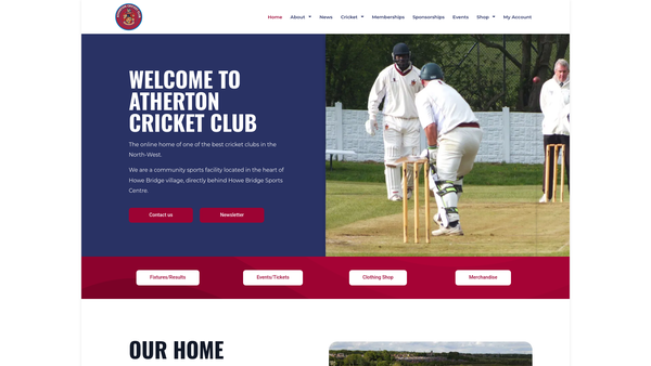 Screenshot of the Atherton Cricket Club Limited website