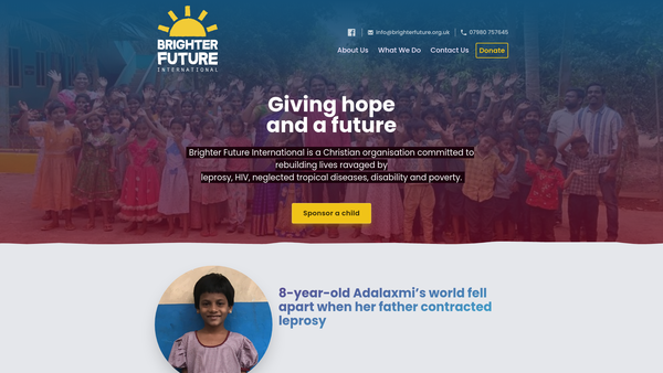 Screenshot of the Brighter Future International website