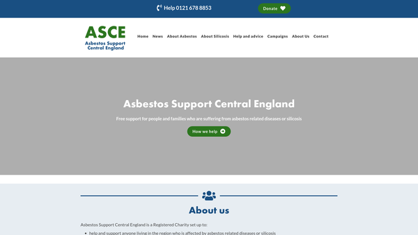 Screenshot of the Asbestos Support Central England website