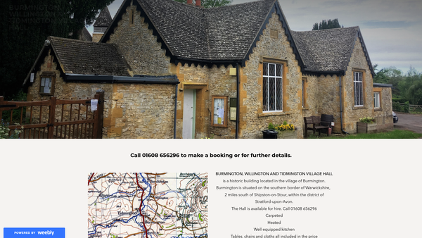 Screenshot of the Burmington Village Hall website