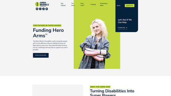 Screenshot of the The Open Bionics Foundation website