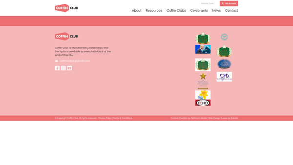 Screenshot of the Coffin Club Derby website