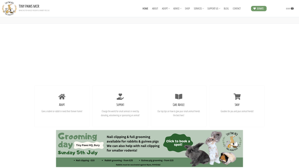 Screenshot of the Tiny Paws Mcr website