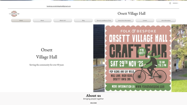 Screenshot of the Orsett Village Hall website