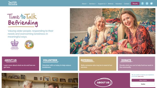 Screenshot of the Time To Talk Befriending website