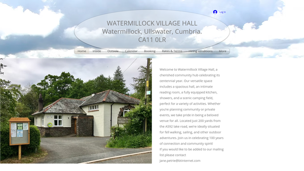 Screenshot of the Watermillock Village Hall CIO website