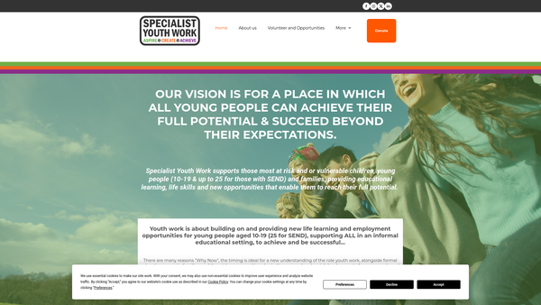 Screenshot of the Specialist Youth Work website