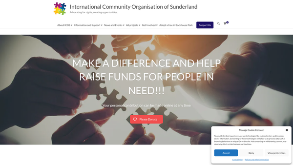 Screenshot of the International Community Organisation Of Sunderland website