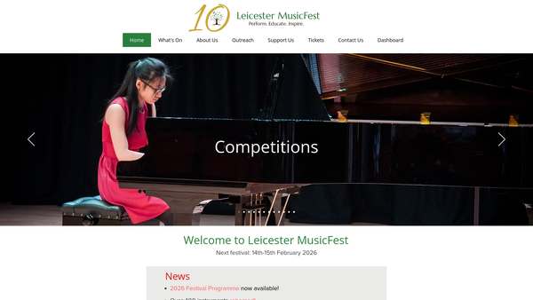 Screenshot of the Leicester Musicfest website