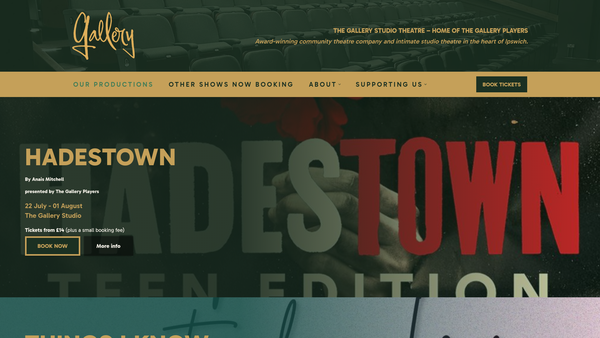 Screenshot of the Gallery Players website