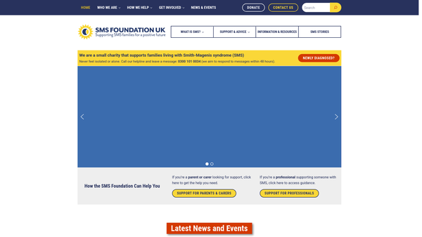 Screenshot of the The Smith-Magenis Syndrome (Sms) Foundation UK CIO website