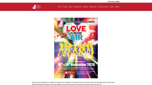 Screenshot of the Worcester Musical Theatre Company website
