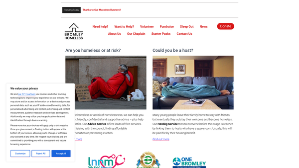 Screenshot of the Bromley Homeless website