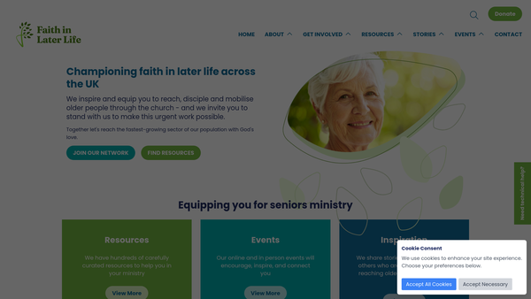Screenshot of the Faith In Later Life Ltd website