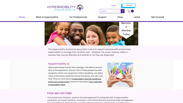 Screenshot of the The Hypermobility Syndromes Association website
