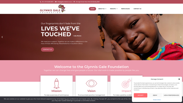 Screenshot of the Glynnis Gale Foundation website