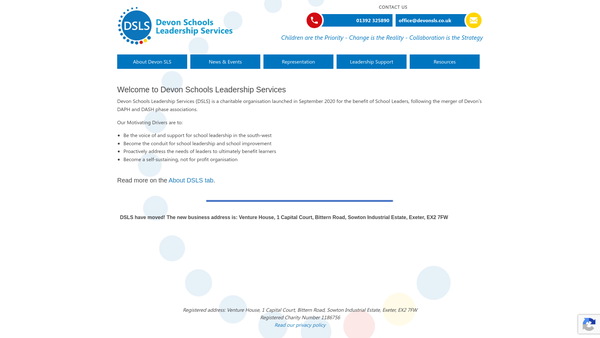 Screenshot of the Devon Schools Leadership Services CIO website