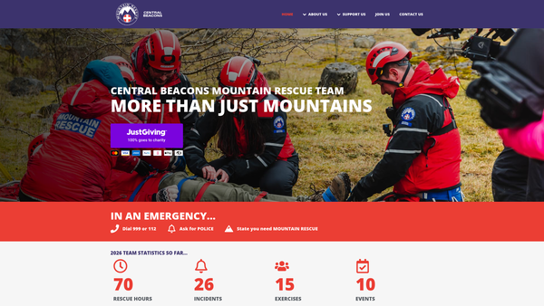 Screenshot of the Central Beacons Mountain Rescue Team website
