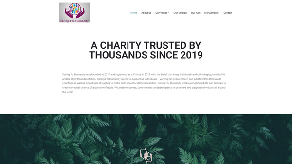 Screenshot of the Caring For Humanity website