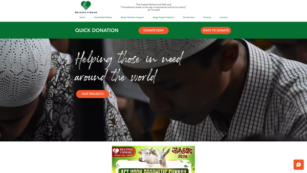 Screenshot of the Helping Ummah website
