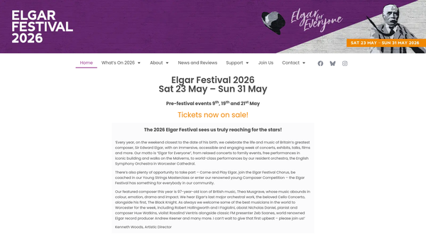 Screenshot of the The Elgar Festival website