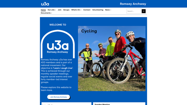 Screenshot of the Romsey Archway U3A website