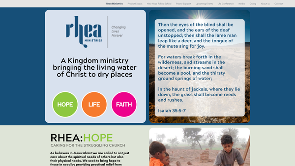 Screenshot of the Rhea Ministries website