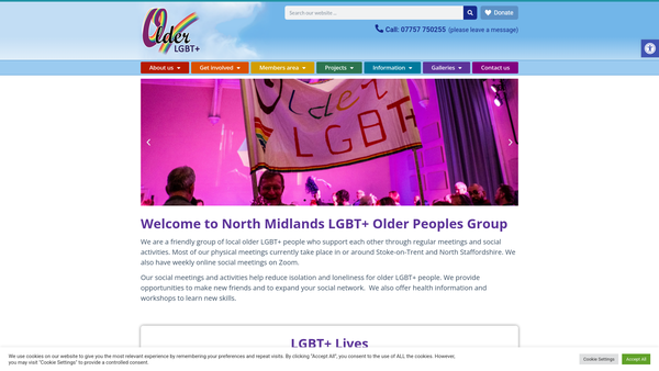 Screenshot of the North Midlands LGBT Older Peoples Group website