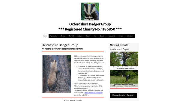 Screenshot of the Oxfordshire Badger Group website