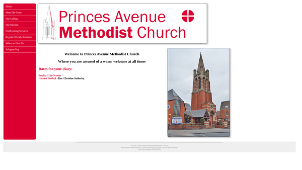Screenshot of the Princes Avenue Methodist Church website