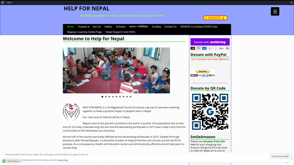 Screenshot of the Help For Nepal website