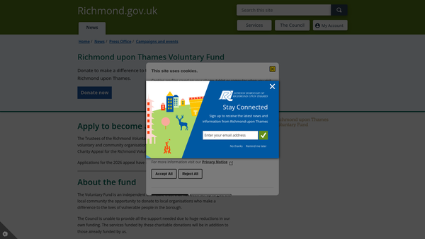 Screenshot of the The Richmond Upon Thames Voluntary Fund website