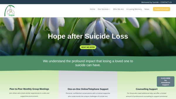 Screenshot of the Hope After Suicide Loss website