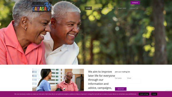 Screenshot of the Cancer And Dementia Awareness And Support For Africa (Cadasa) Ltd website