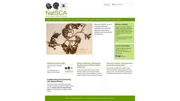 Screenshot of the Natural Sciences Collections Association website