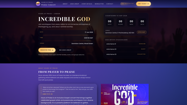 Screenshot of the Hours Of Praise website