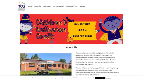 Screenshot of the Hucclecote Community Association CIO website