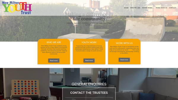 Screenshot of the New Milton Youth Trust website