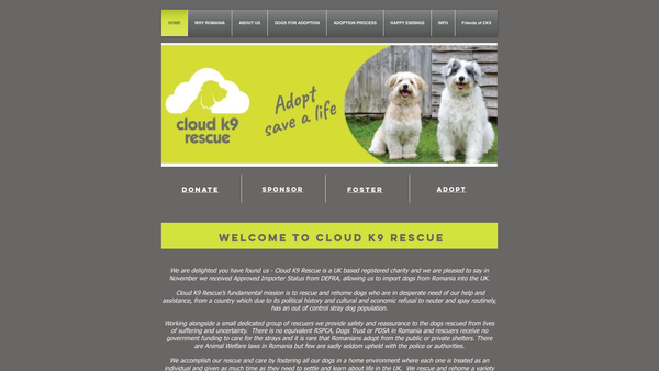 Screenshot of the Cloud K9 Rescue website