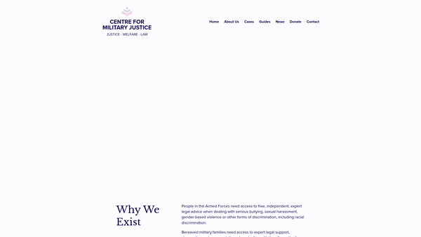 Screenshot of the The Centre For Military Justice website