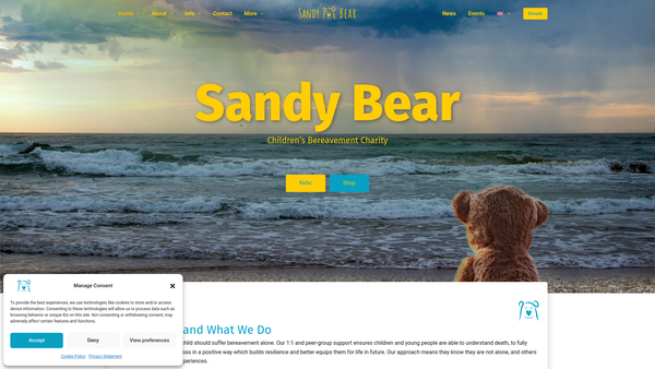 Screenshot of the Sandy Bear Children's Bereavement Charity website