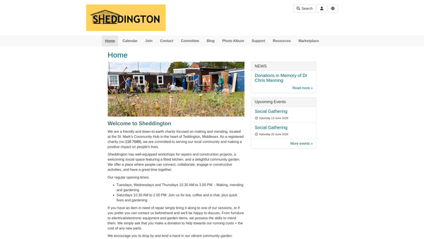 Screenshot of the Sheddington website